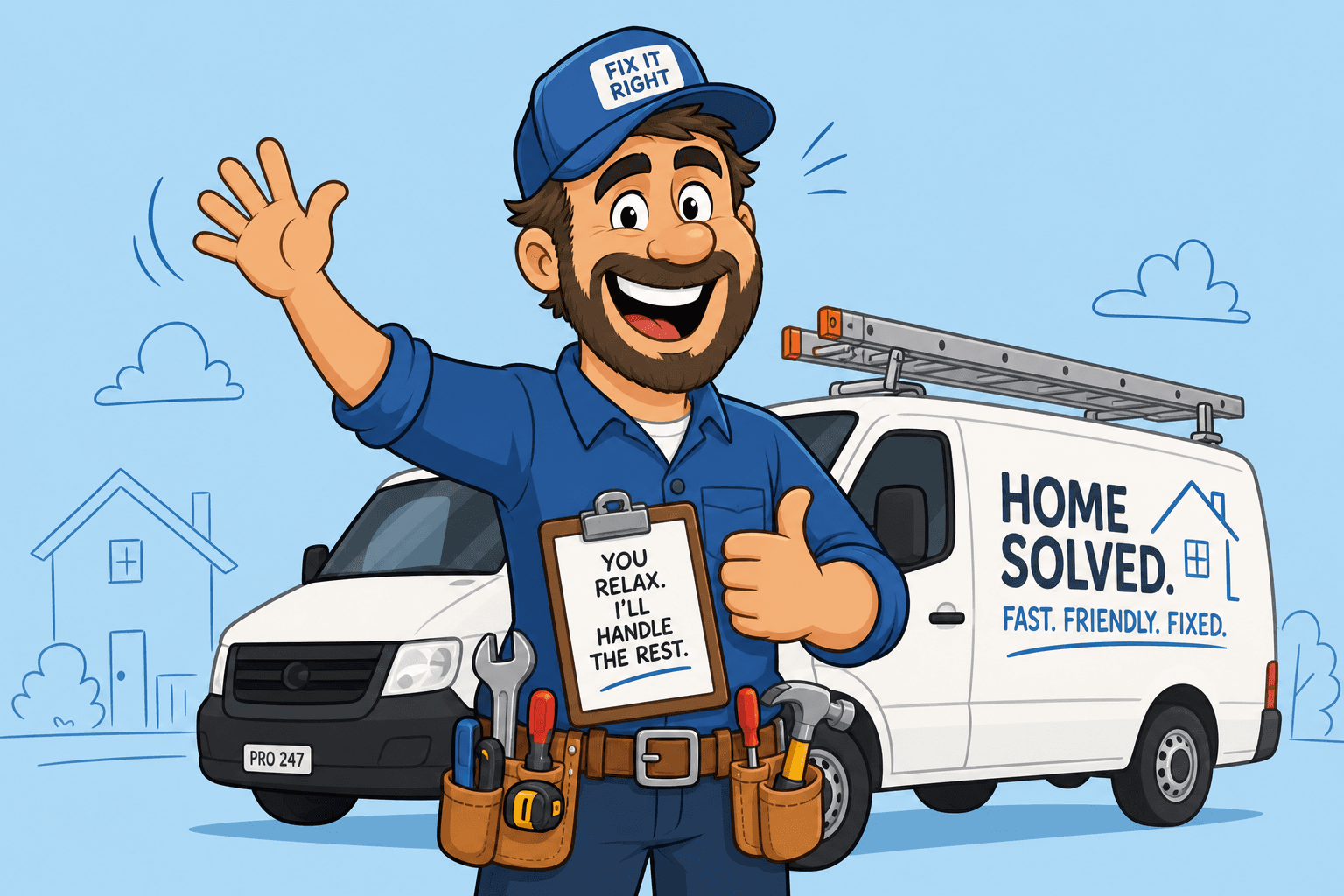 Friendly cartoon service provider ready to handle the job